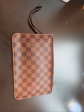 Louis Vuitton Damier Ebene Wristlet Clutch Pochette w/ Strap